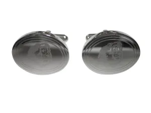 Silver Toned Etched Oval Side Facing Lion Head Cufflinks