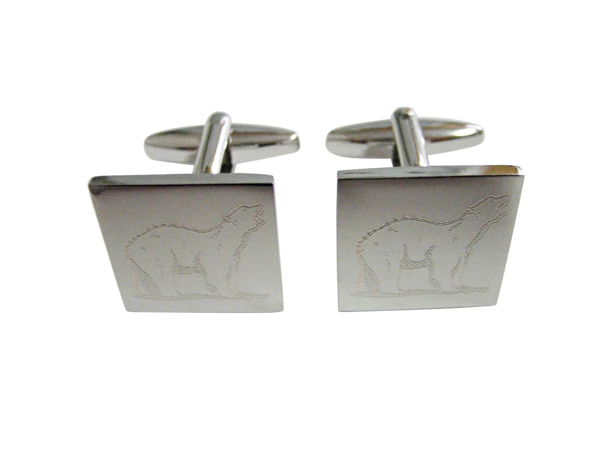 Silver Toned Etched Polar Bear Cufflinks