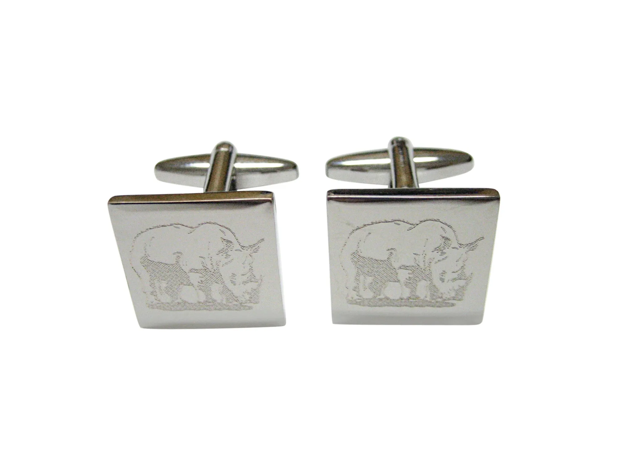 Silver Toned Etched Rhino Cufflinks