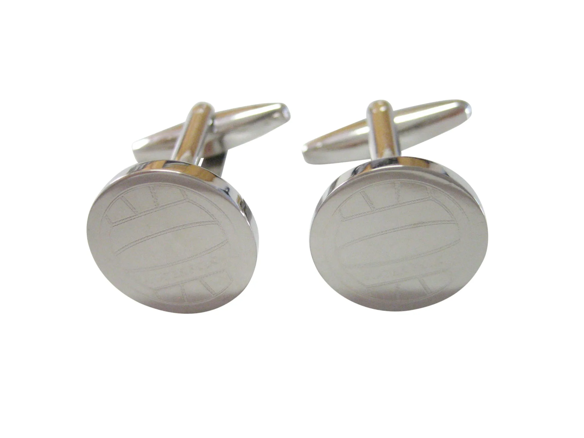 Silver Toned Etched Round Water Polo Ball Cufflinks