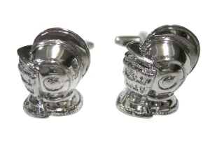 Silver Toned Knight Helmet Cufflinks