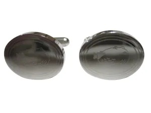 Silver Toned Oval Etched Blowfish Fugu Puffer Fish Cufflinks