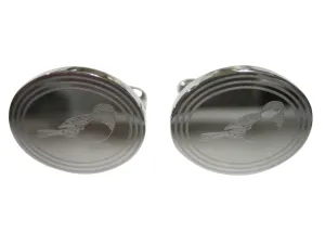 Silver Toned Oval Etched Chickadee Bird Cufflinks
