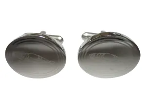 Silver Toned Oval Etched Manatee Cufflinks