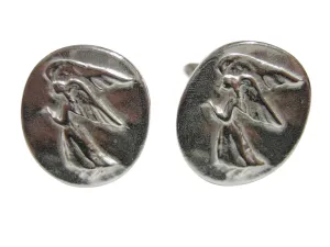 Silver Toned Oval Guardian Angel Cufflinks