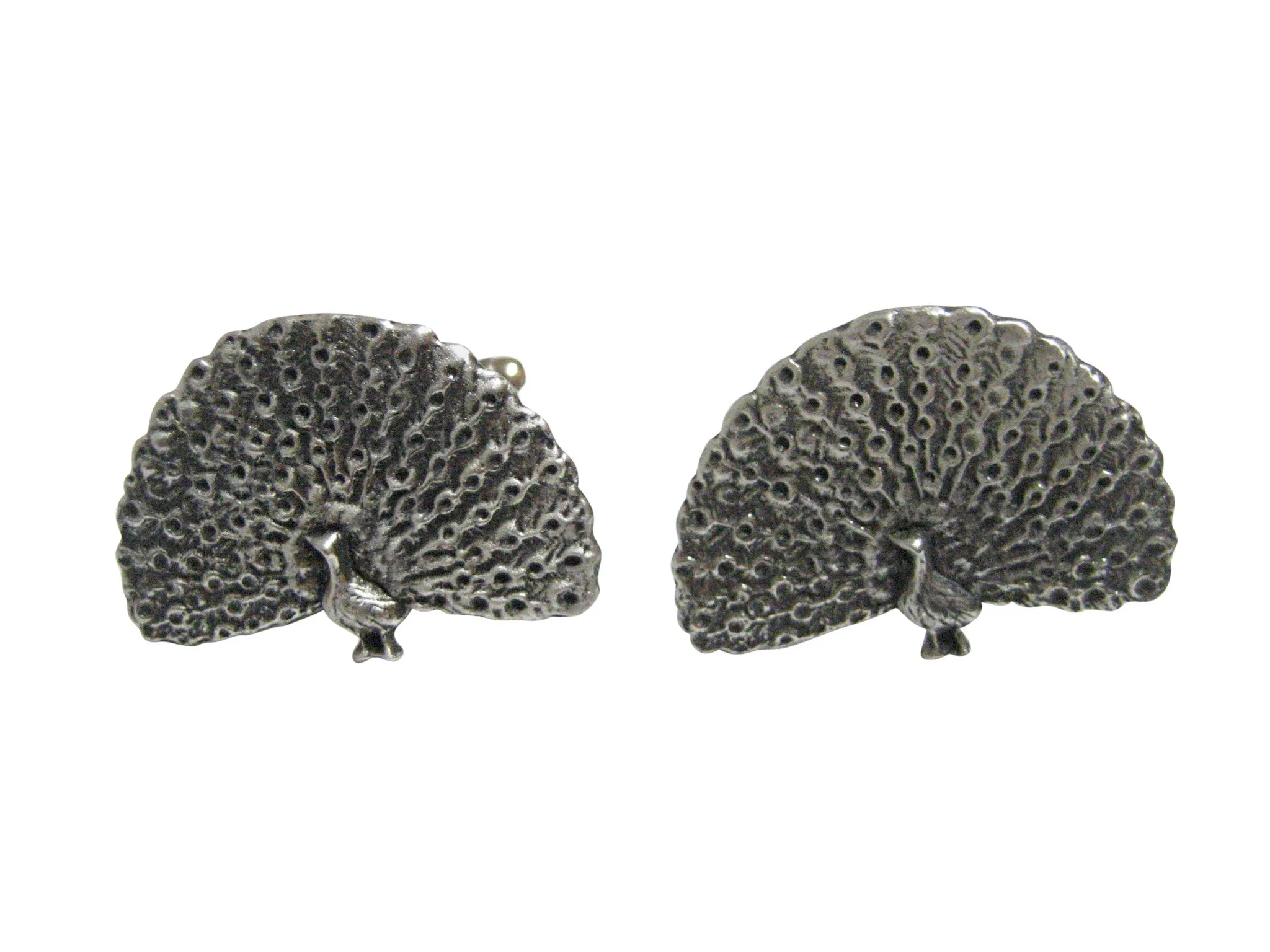 Silver Toned Peacock Bird Pendant Cufflinks