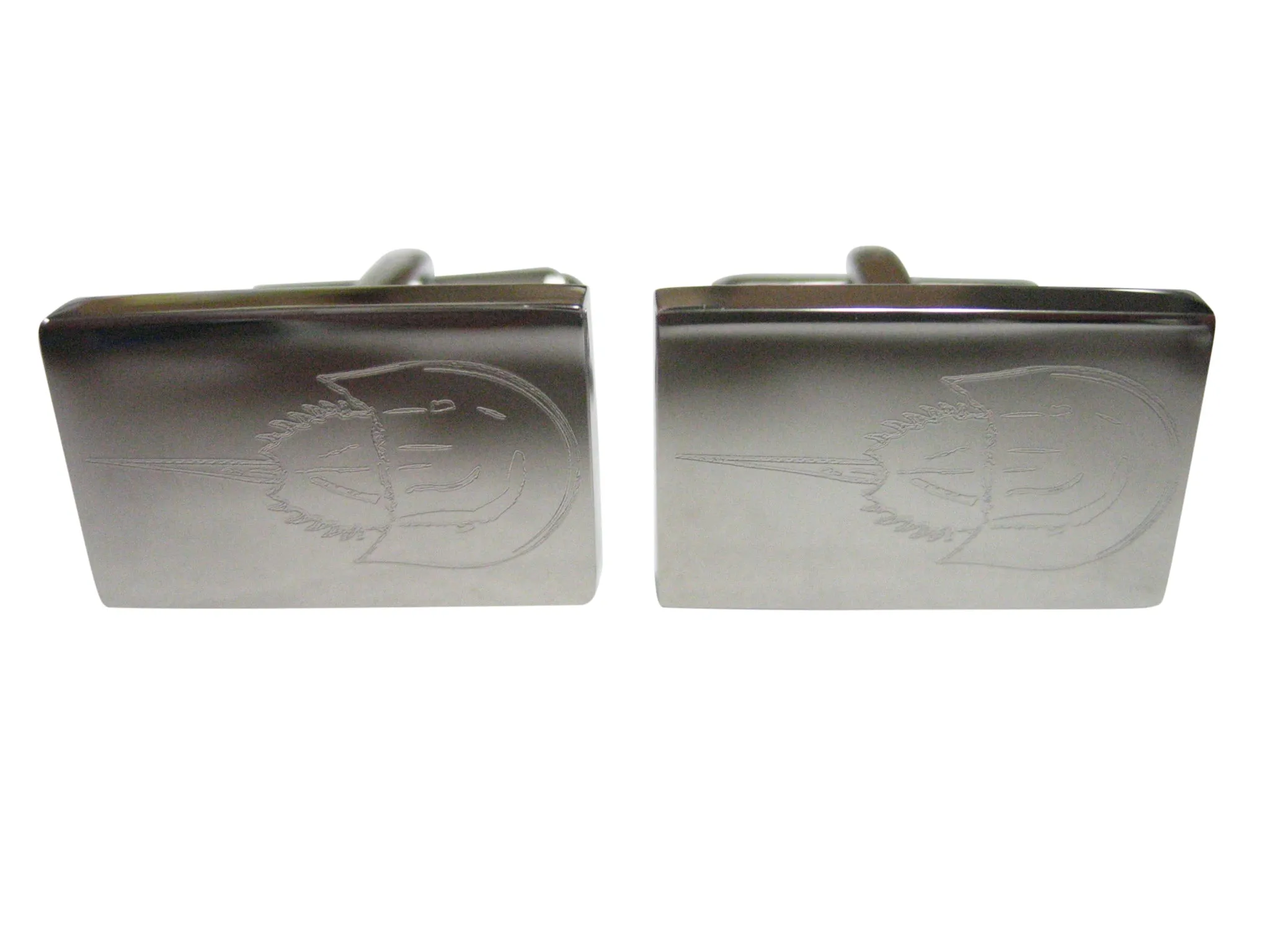 Silver Toned Rectangular Etched Horseshoe Crab Cufflinks