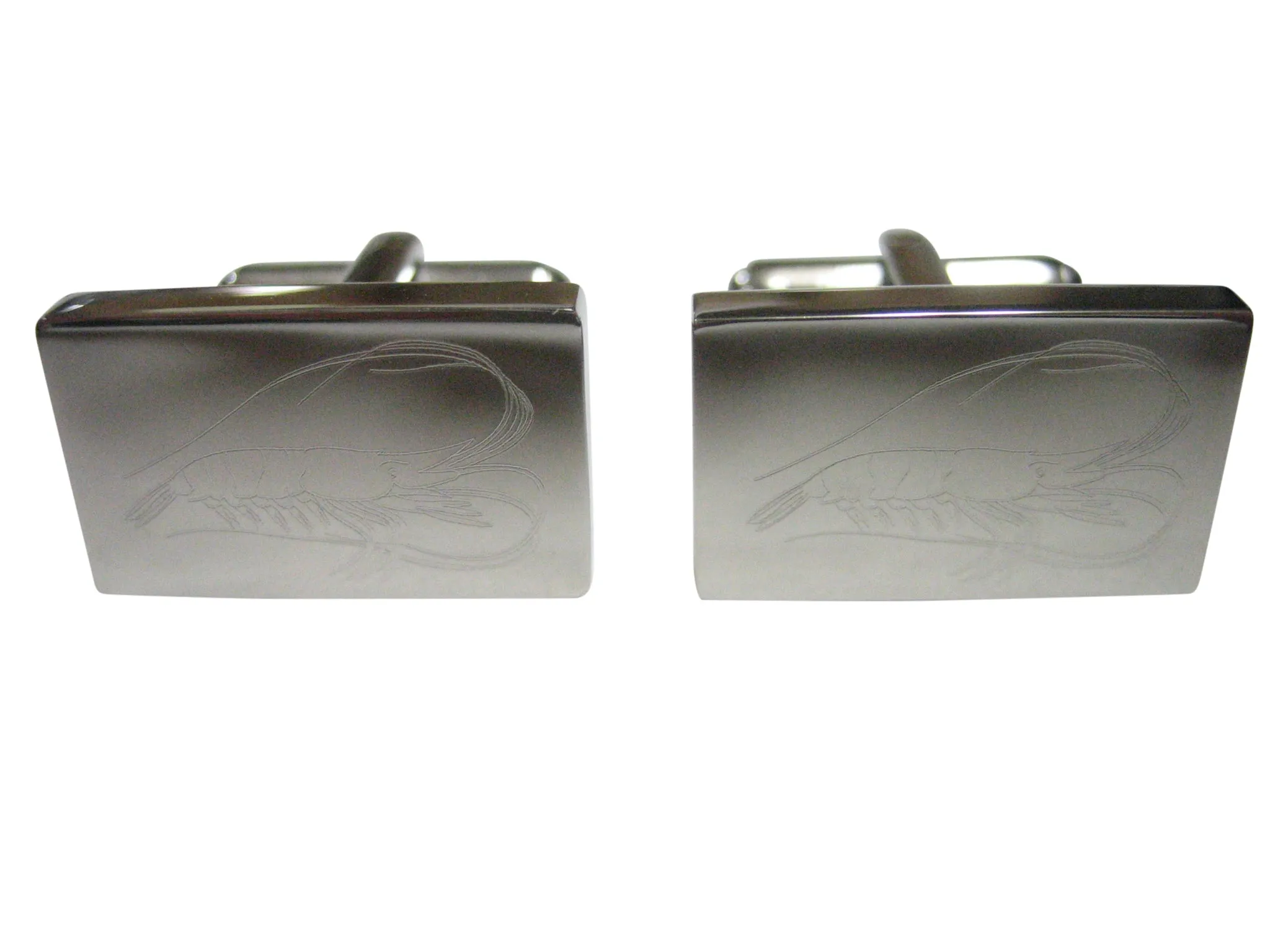 Silver Toned Rectangular Etched Shrimp Cufflinks