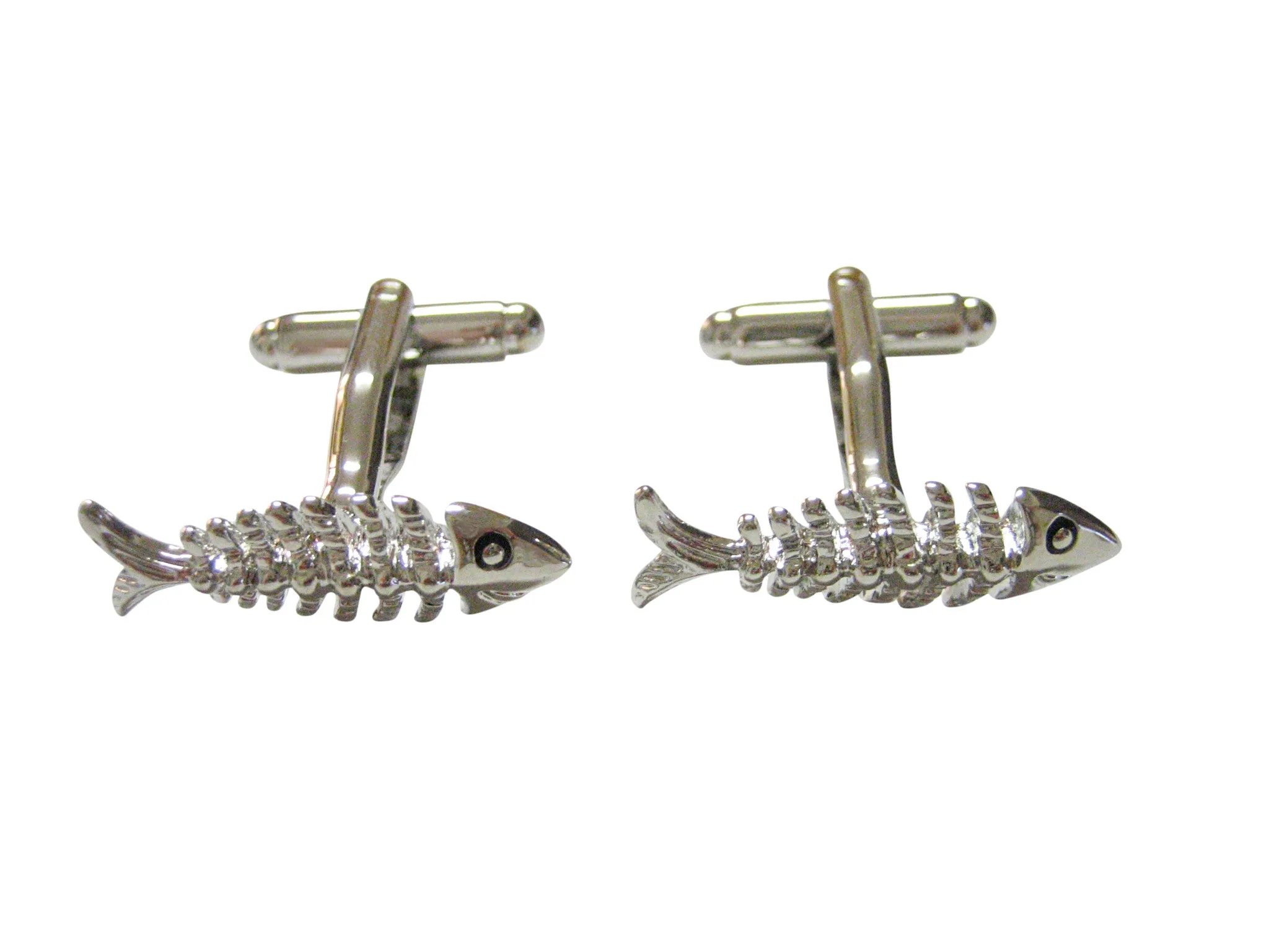 Silver Toned Smiling Fish Bone Cufflinks