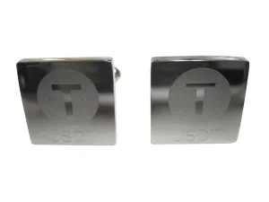 Silver Toned Square Etched Tether Coin Cryptocurrency Blockchain Cufflinks