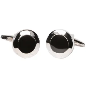 Silvertone Circle Black Silver Cufflinks with Jewelry Box