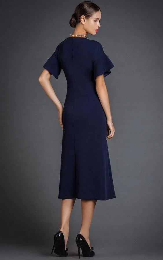 Simple Bell Sleeve A-line Tea-length Dress-ET_329229