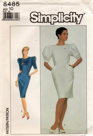 Simplicity 8485 Womens Big Sleeved Evening Cocktail Dress 1980s Vintage Sewing Pattern Size 10 UNCUT Factory Folded