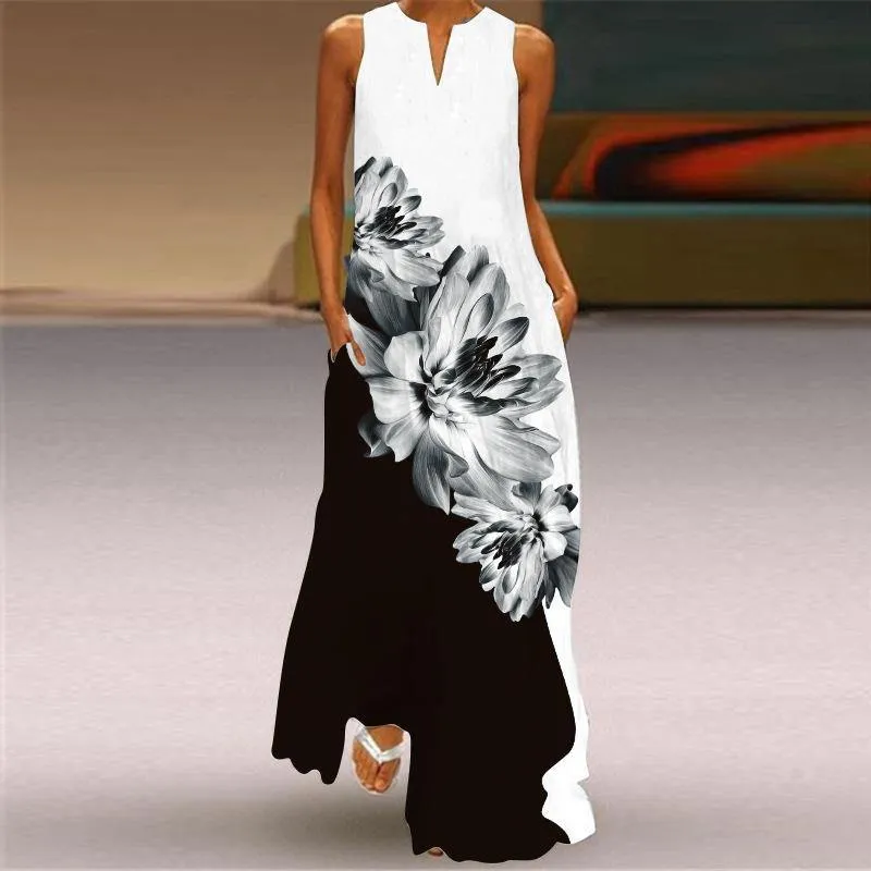 Sleeveless Floral Print Summer Long Dresses