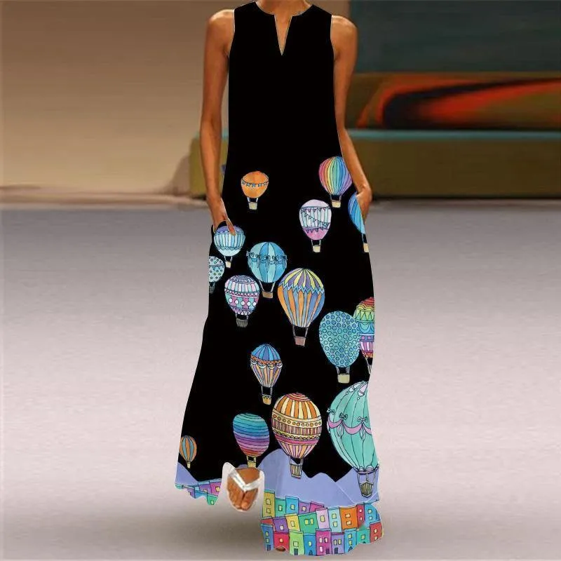 Sleeveless Floral Print Summer Long Dresses