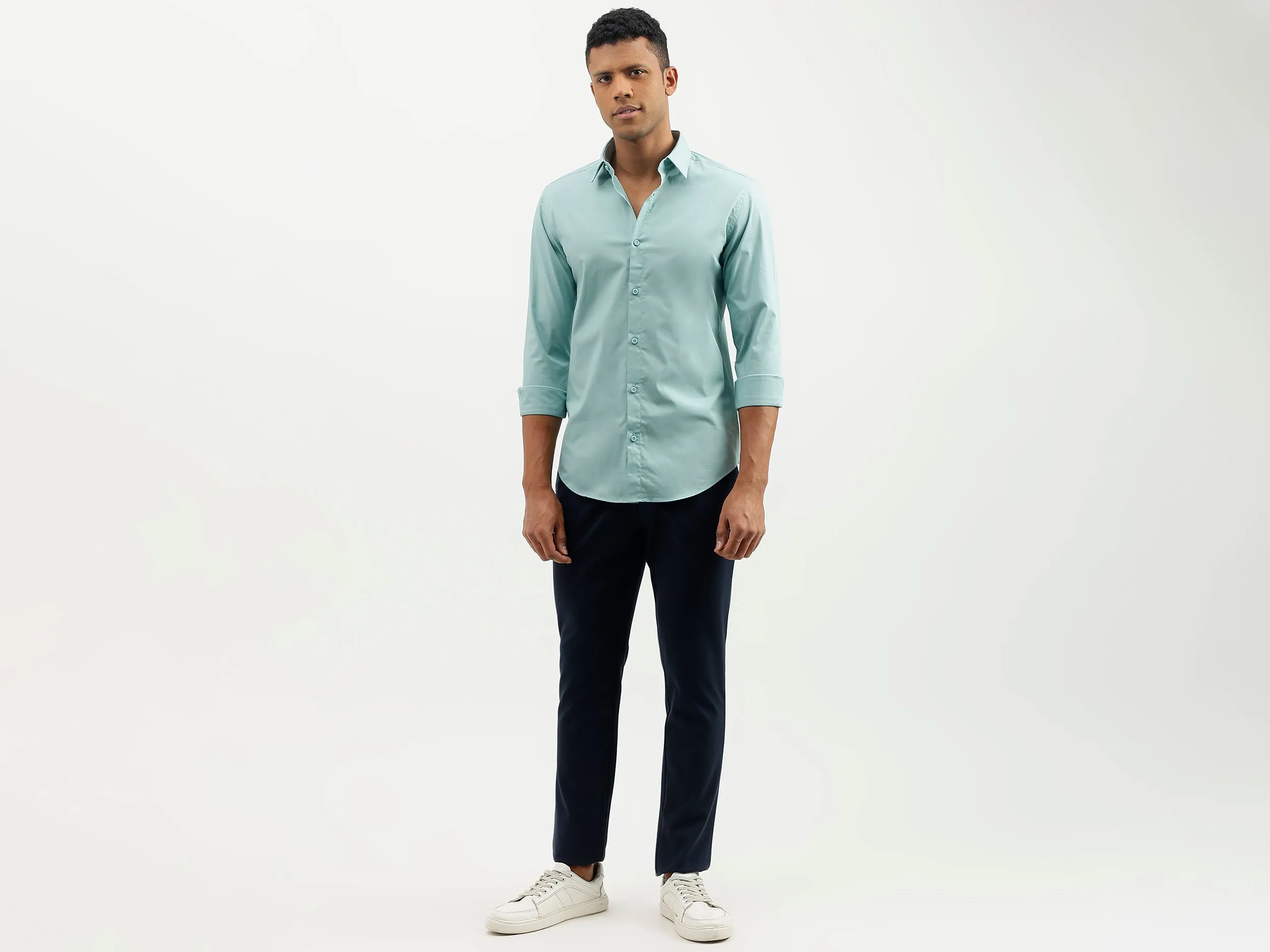 Slim Fit Spread Collar Solid Shirt