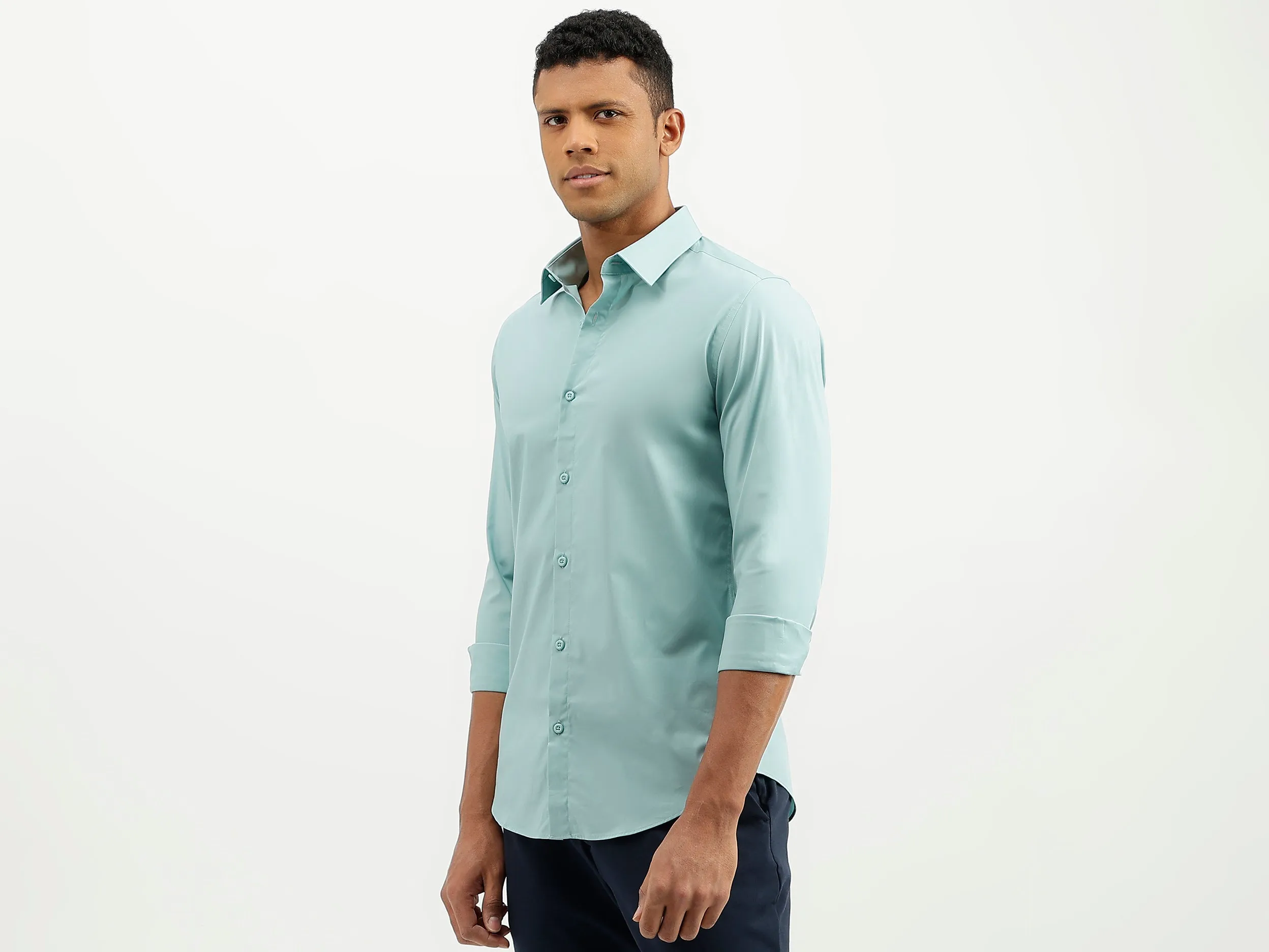 Slim Fit Spread Collar Solid Shirt