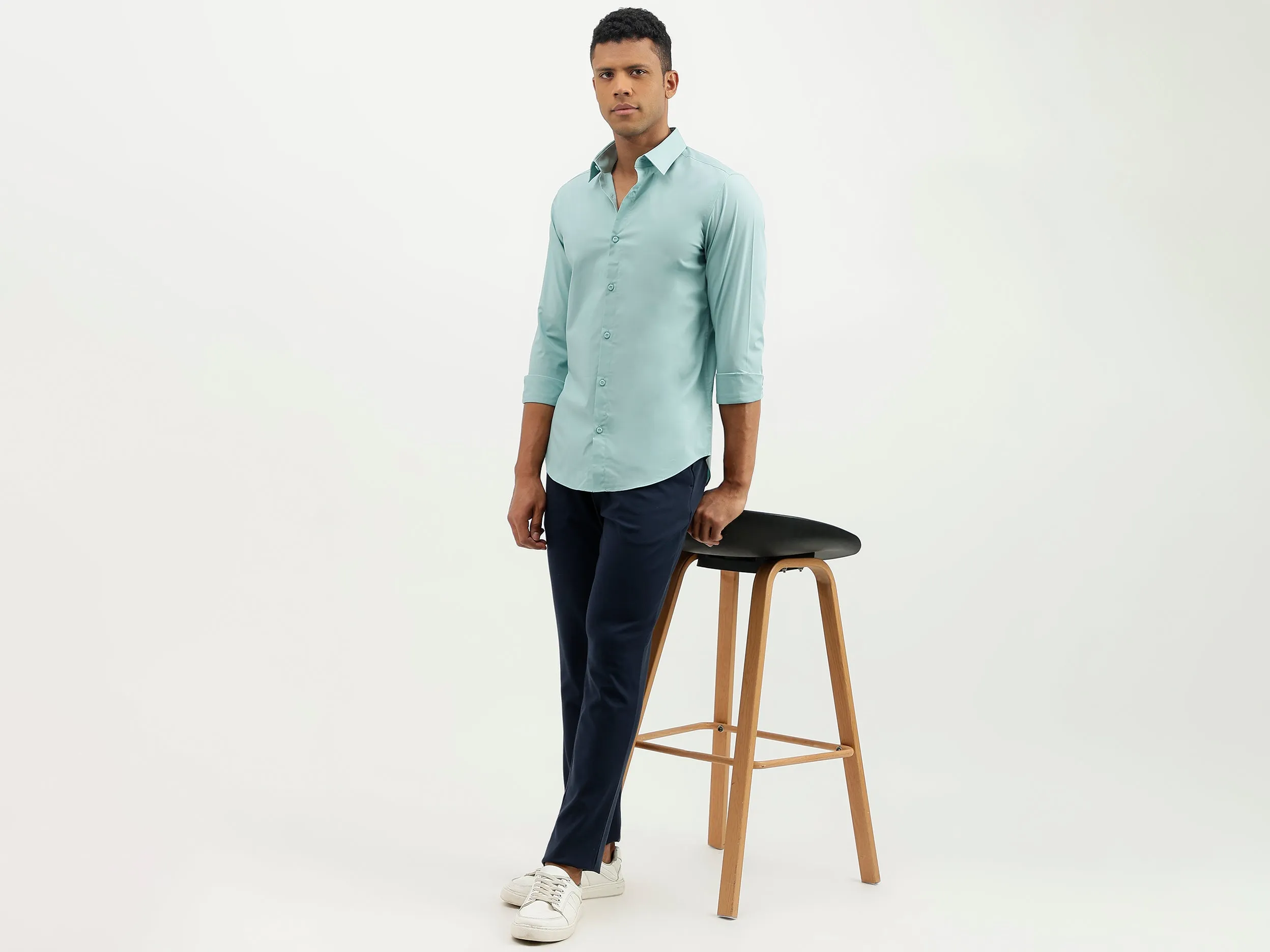 Slim Fit Spread Collar Solid Shirt