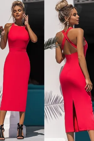 Slim-fitting Red Short Prom Gowns with X Back