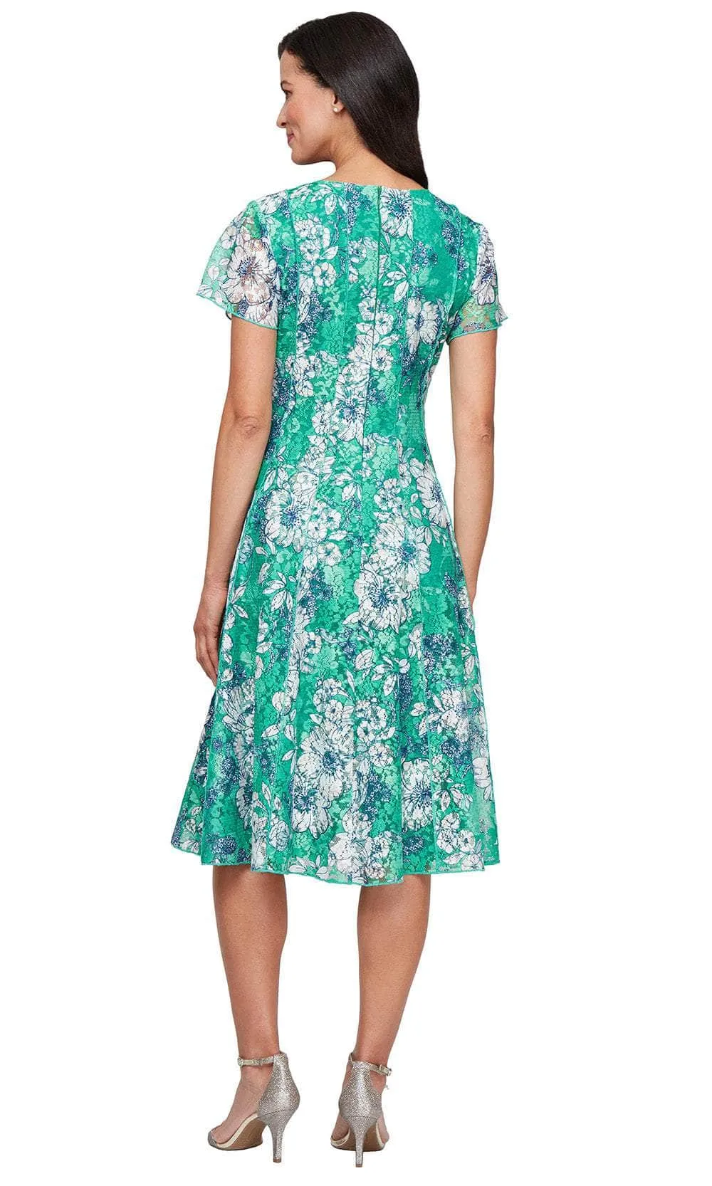 SLNY 9112198 - Tea-Length Printed Lace Dress