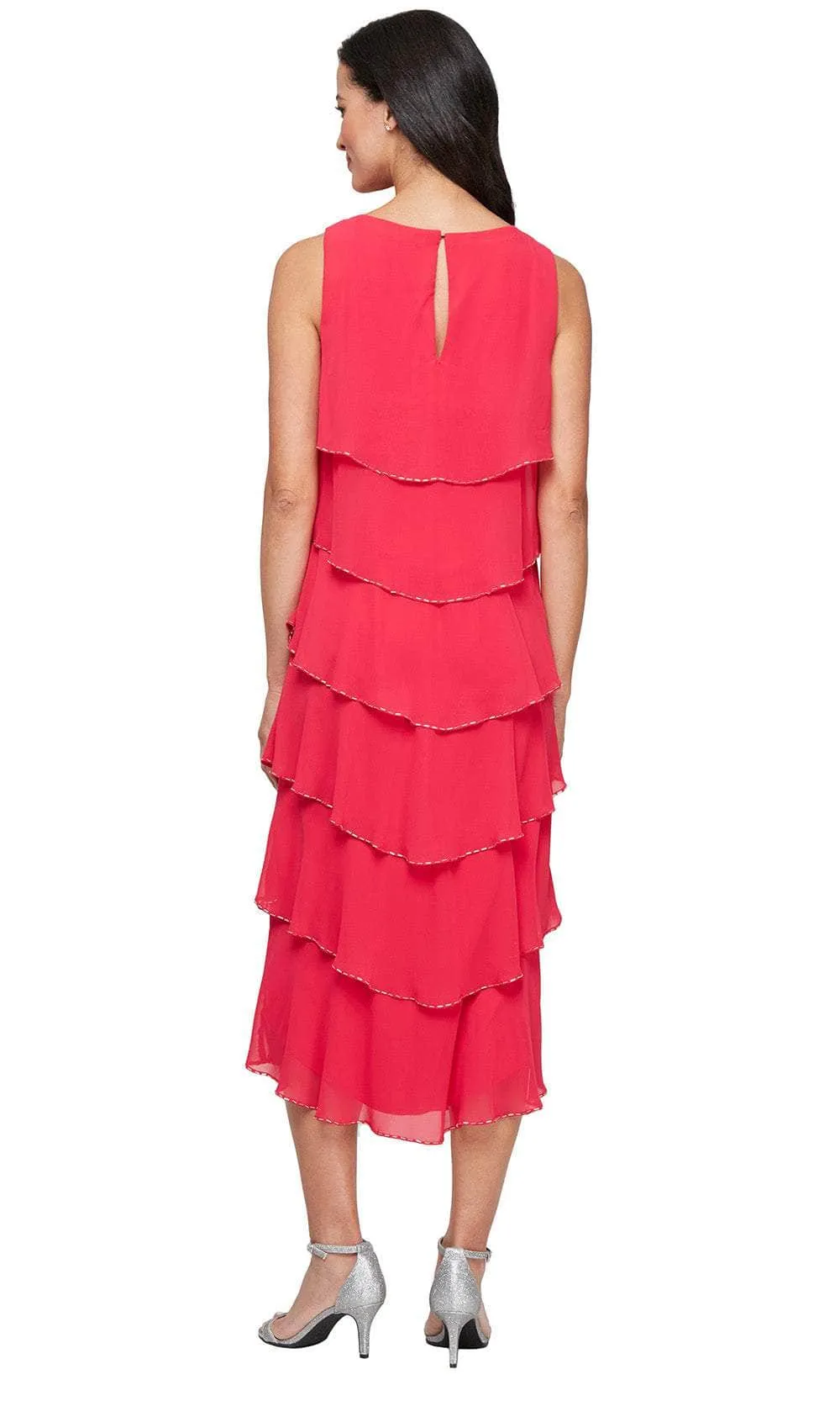 SLNY 9270734 - Tiered Chiffon A-line Dress with Beaded Accents
