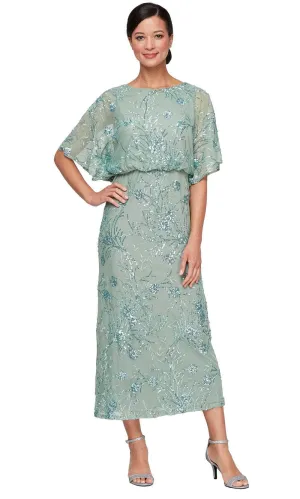 SLNY 9496478 - Embroidered Blouson Bodice Sheath Dress