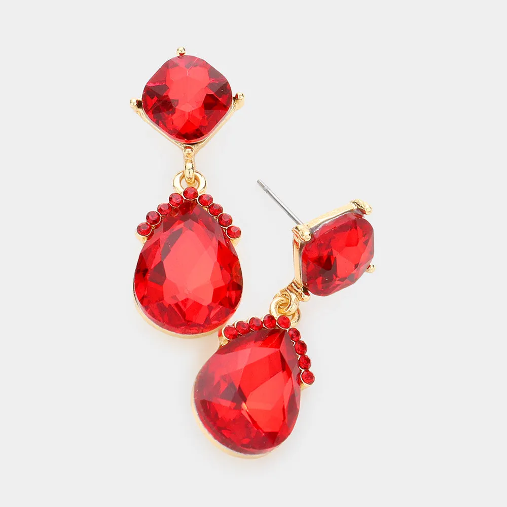 Small Red Multi Stone and Teardrop Dangle Pageant Earrings | Earrings for Little Girls | 402768