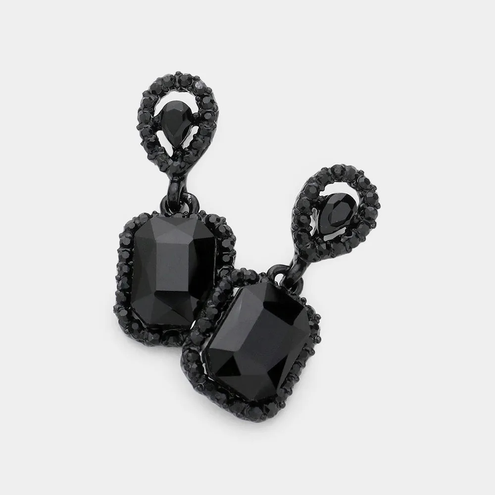Small Square Black Dangle Pageant Earrings | Interview Earrings | 609788