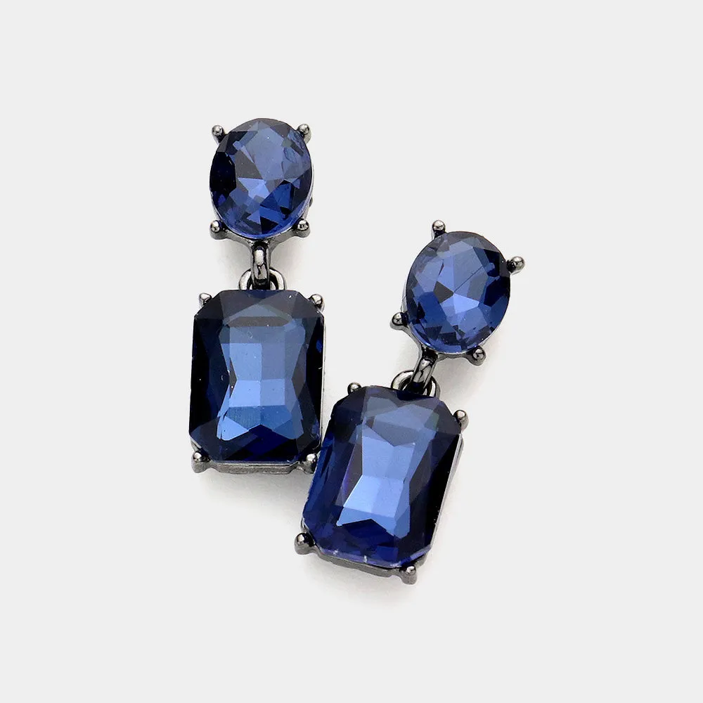 Small Square Navy Stone Dangle Pageant Earrings  | Interview Earrings |  610773