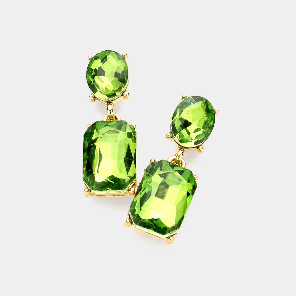 Small Square Olive Green Stone Dangle Pageant Earrings  | Interview Earrings |  610780