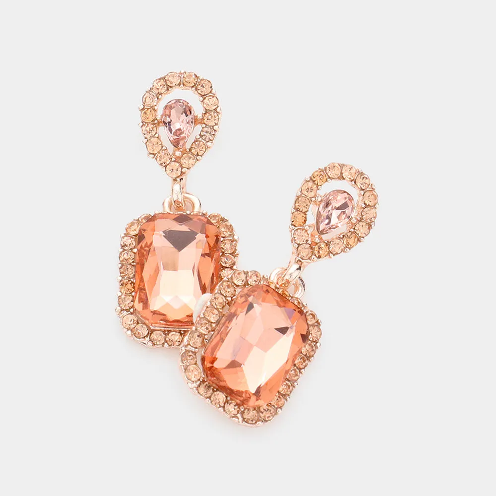 Small Square Peach Dangle Pageant Earrings | Interview Earrings | 609781