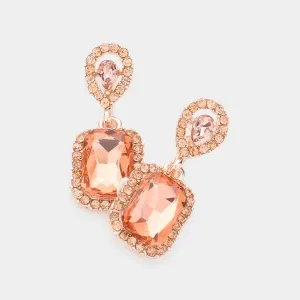 Small Square Peach Dangle Pageant Earrings | Interview Earrings | 609781