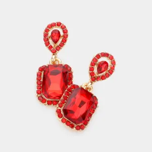 Small Square Red Dangle Pageant Earrings | Interview Earrings | 609789