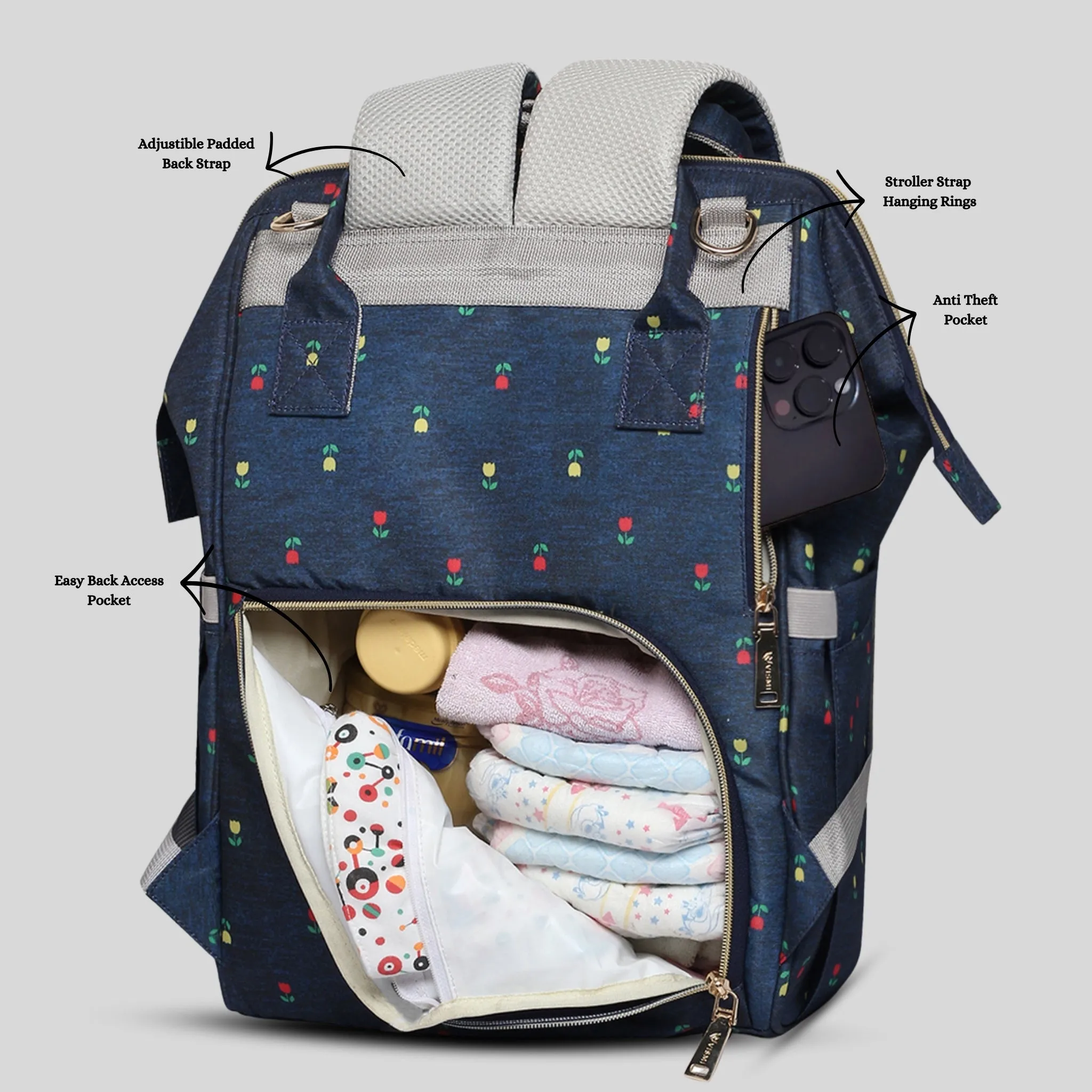 Snappy Zappy Backpack Diaper Bag - Navy Blue