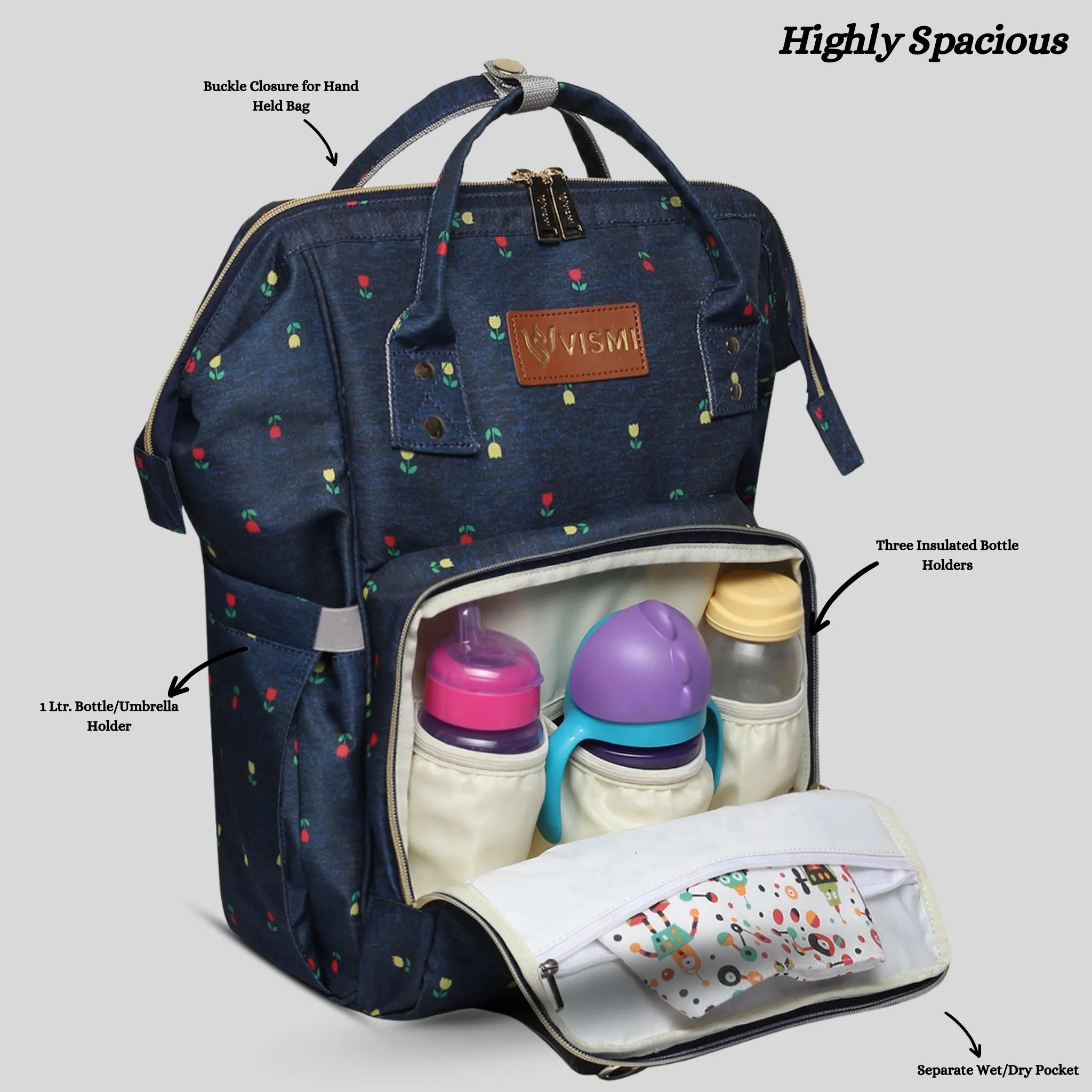 Snappy Zappy Backpack Diaper Bag - Navy Blue