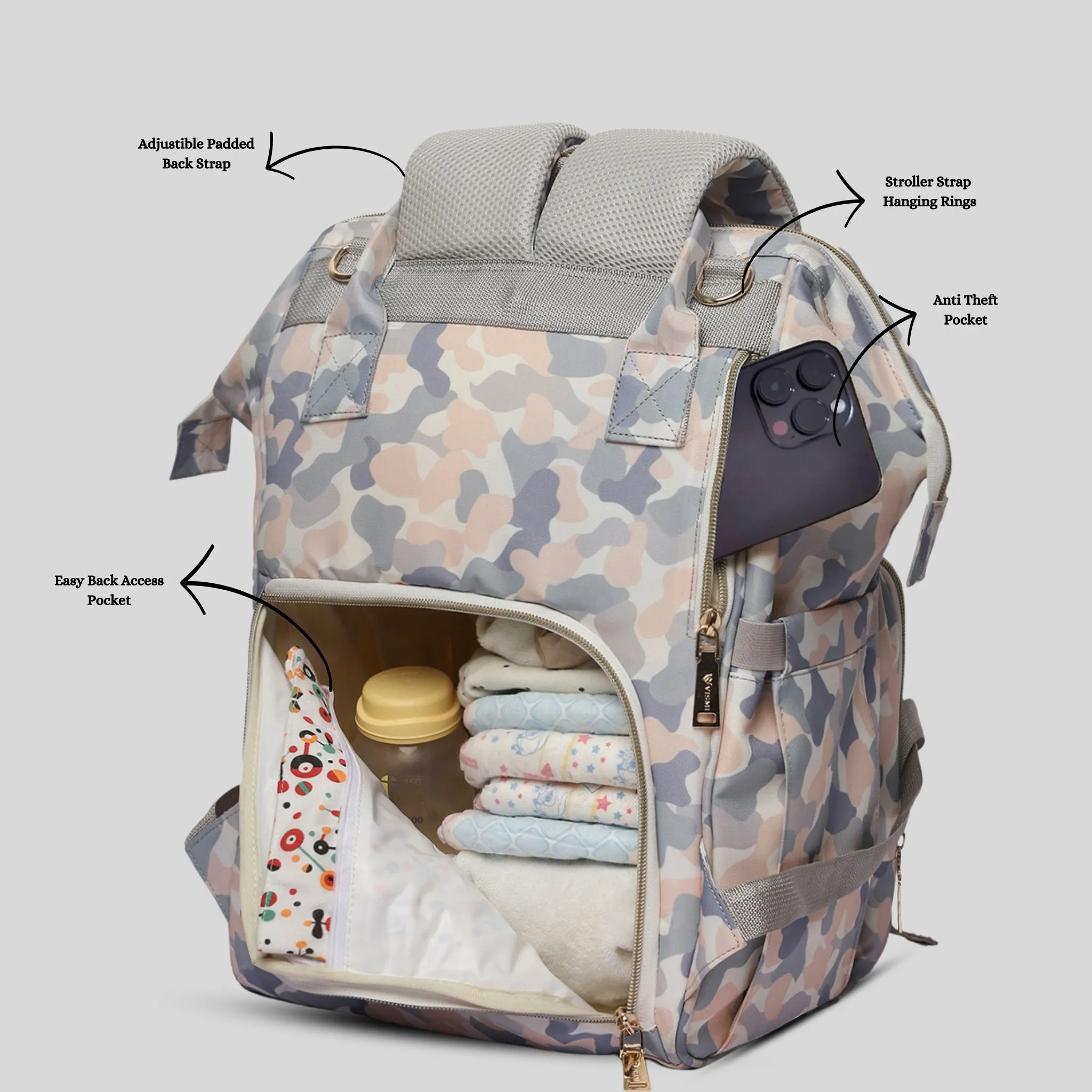 Snappy Zappy Backpack Diaper Bag - White Camo