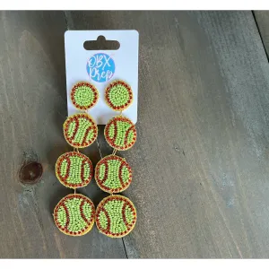 Softball Triple Seed Beaded Dangle Earrings.
