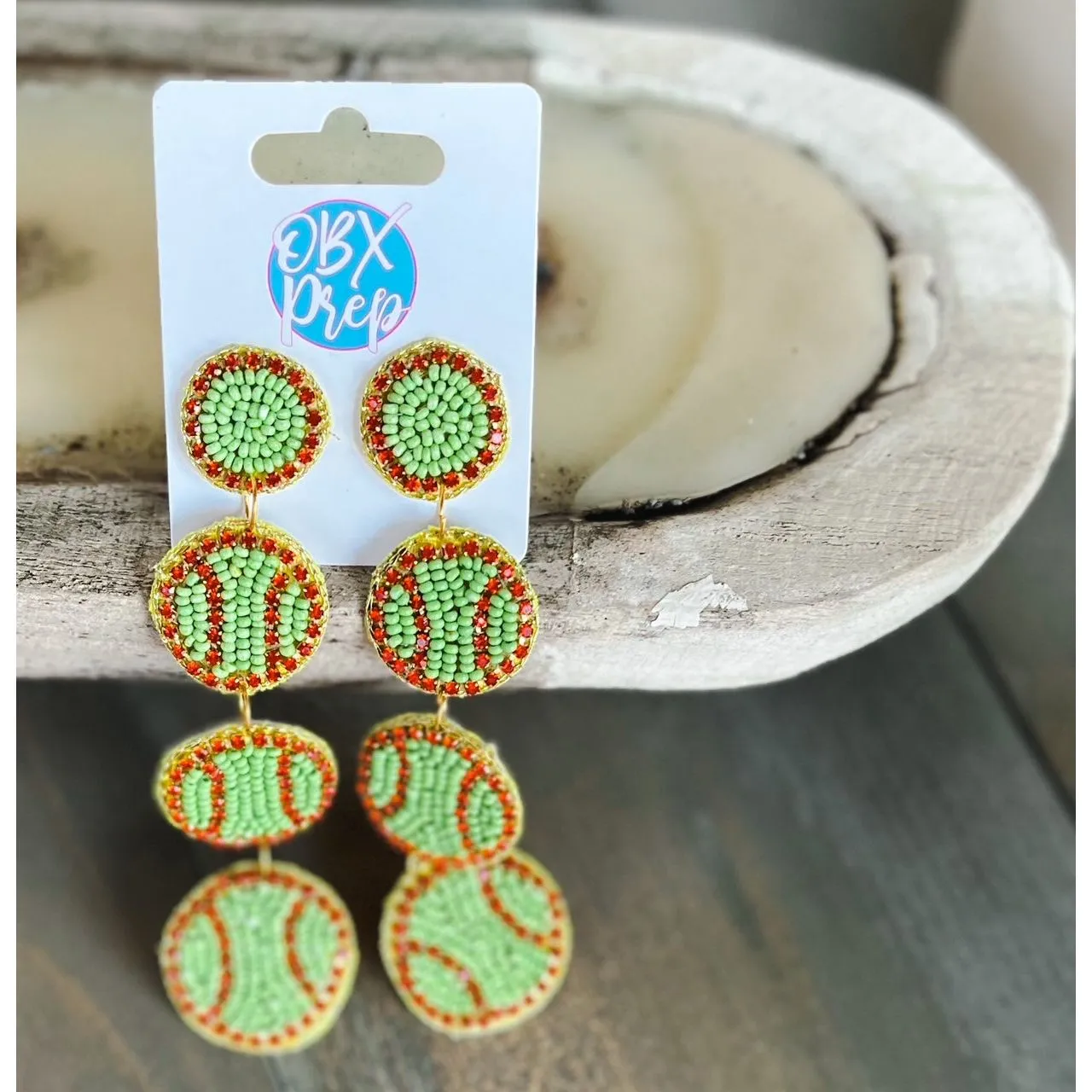 Softball Triple Seed Beaded Dangle Earrings.