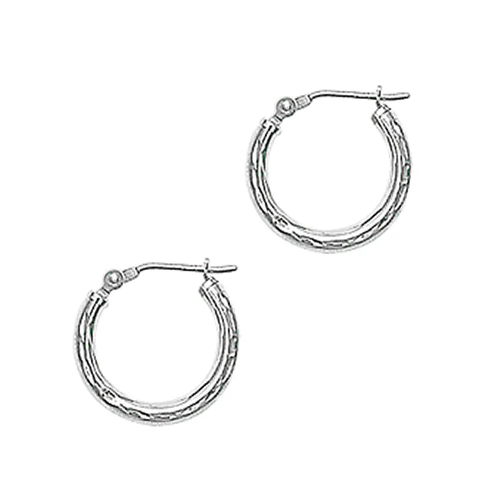 Solid 14KT White Gold 5/8 Inch Twist Pattern Hoop Earrings