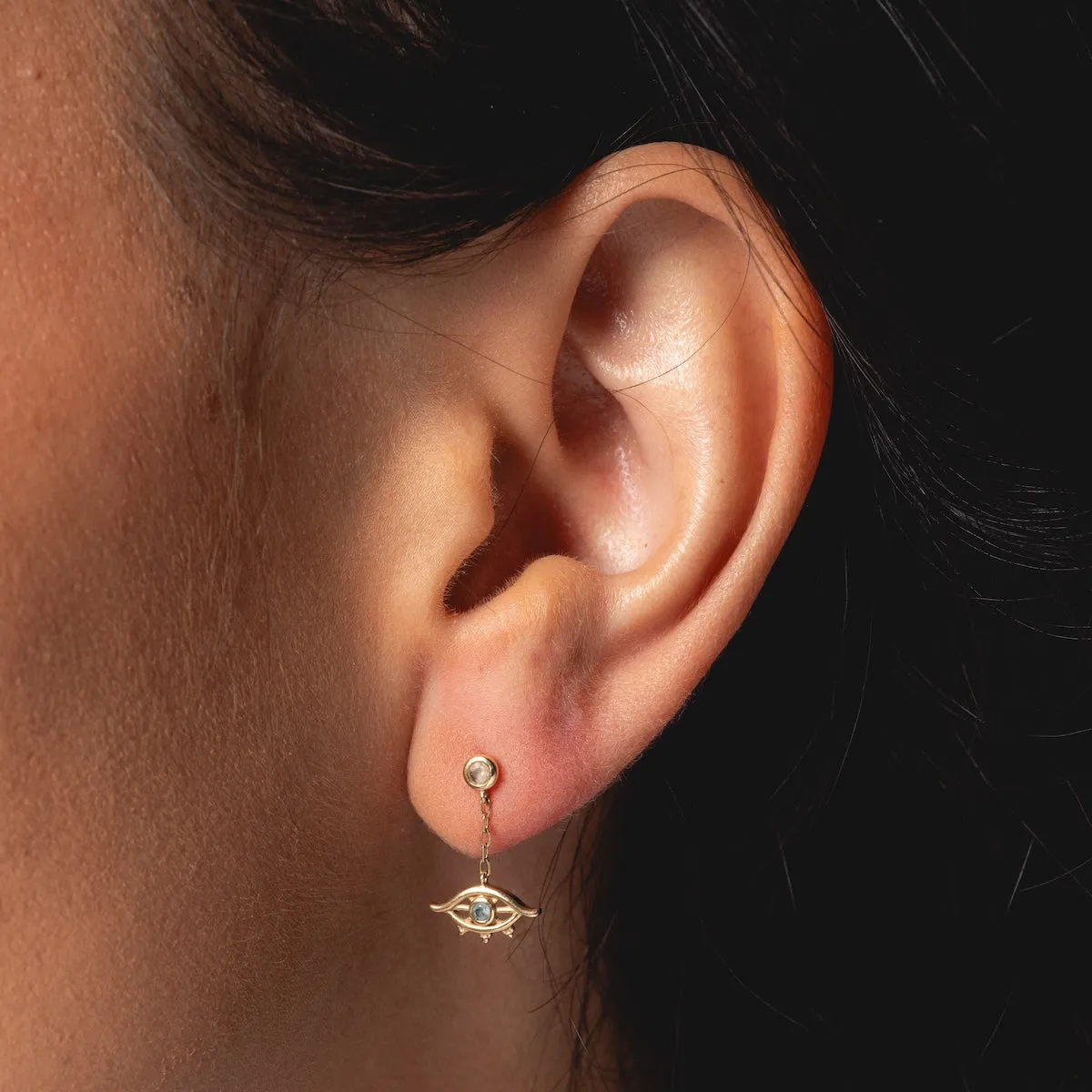 Solid Gold Evil Eye Drop Studs