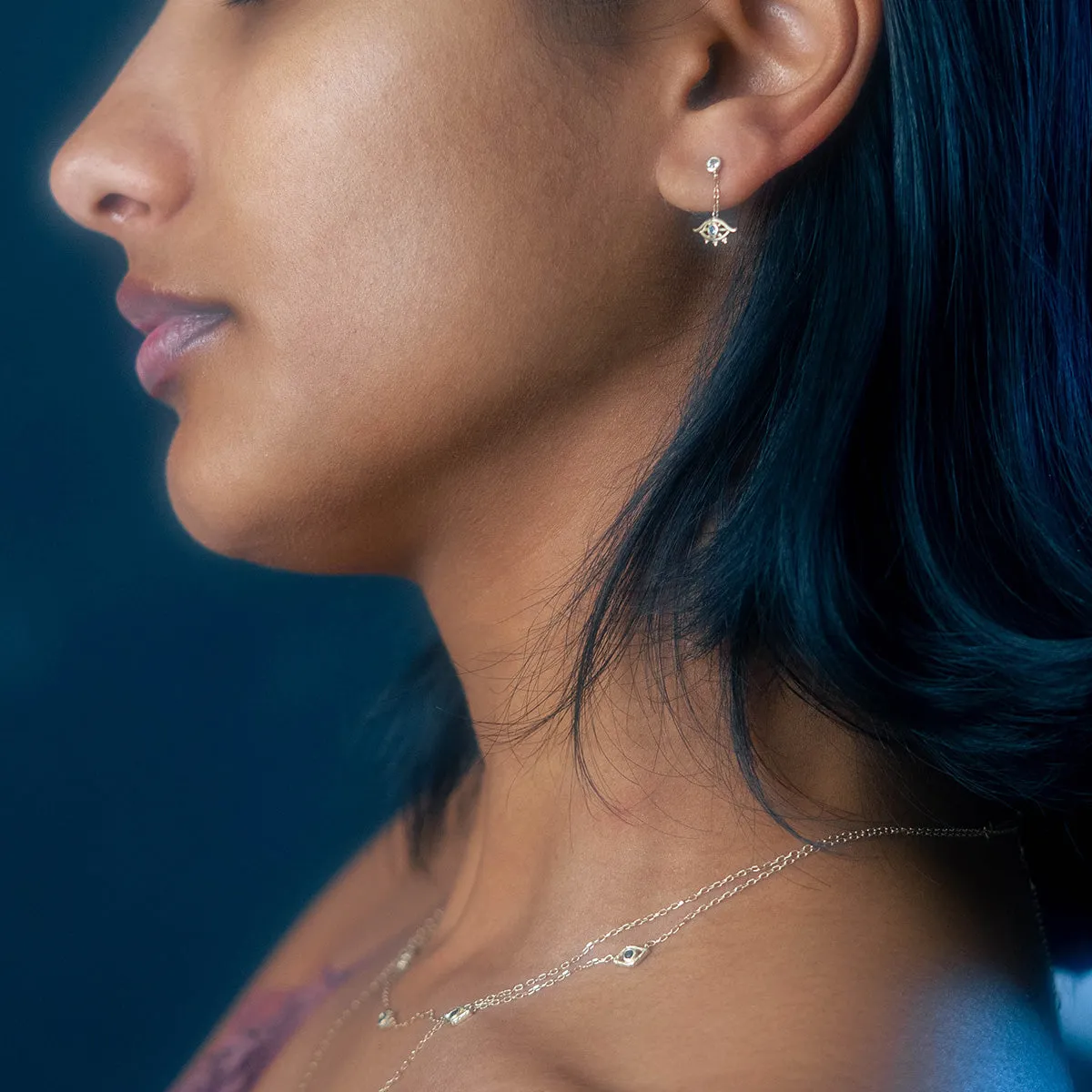 Solid Gold Evil Eye Drop Studs
