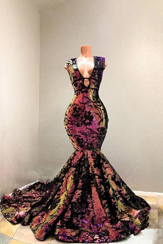 Sparkly Sequin Velvet Mermaid African Prom Dresses