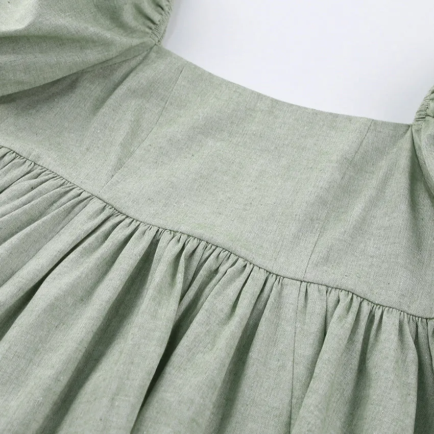 Square Collar Lantern Bubbles Sleeve Skater Party Mini Dresses