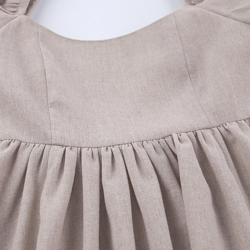 Square Collar Lantern Bubbles Sleeve Skater Party Mini Dresses