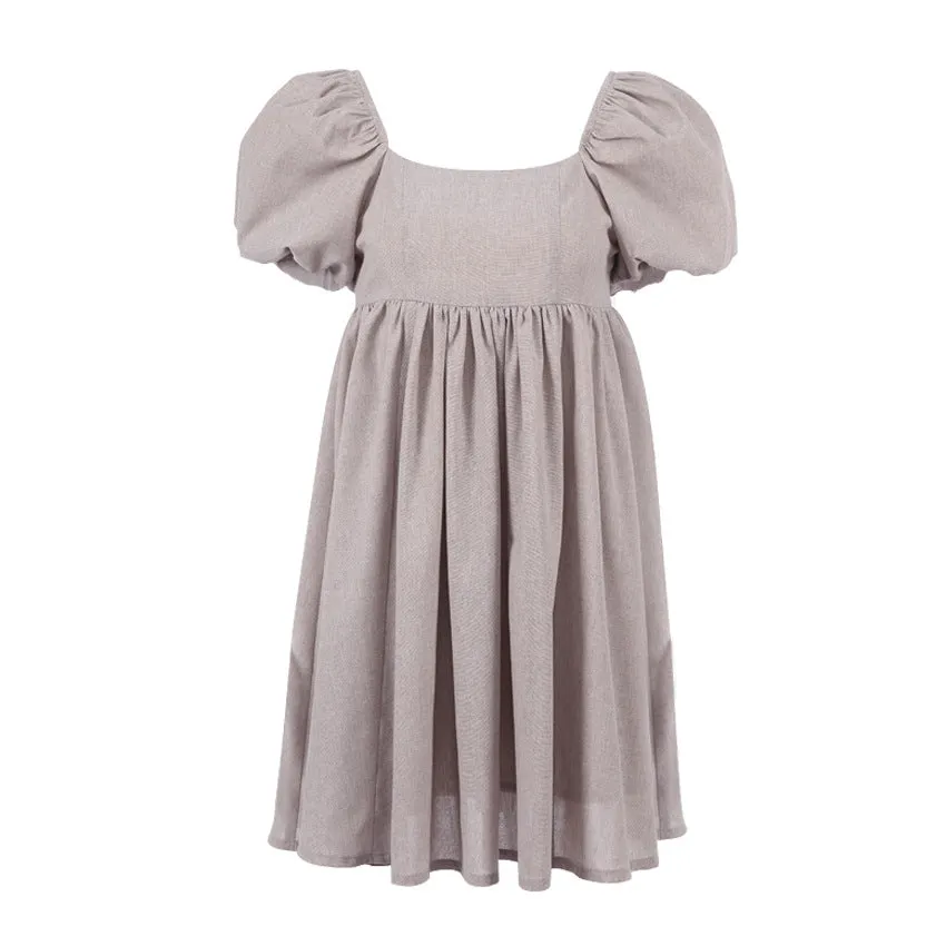 Square Collar Lantern Bubbles Sleeve Skater Party Mini Dresses