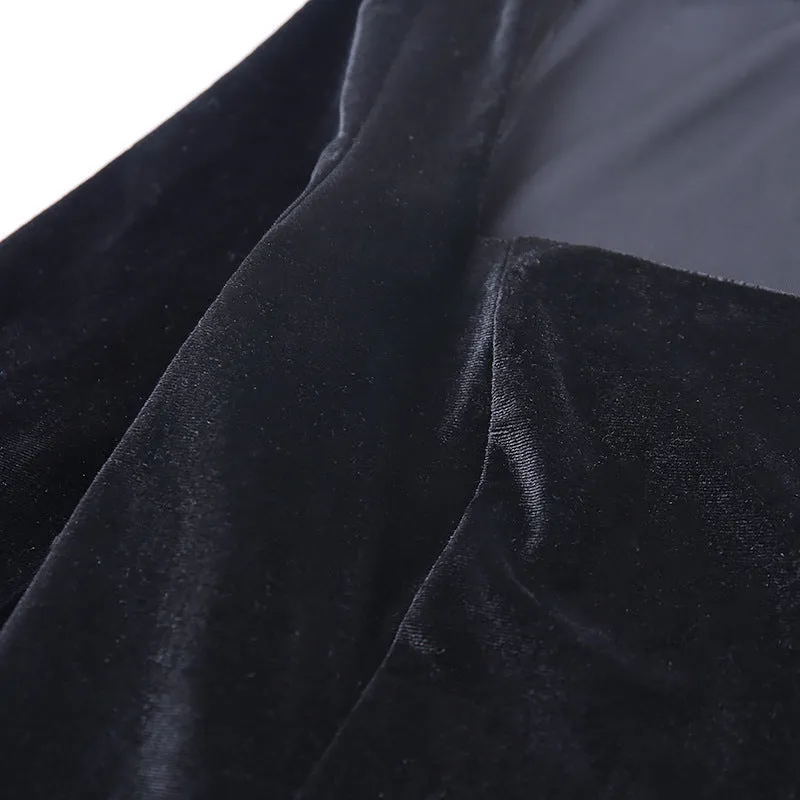 Square Collar Velvet Slit Leg Party Bodycon Mini Dresses Black