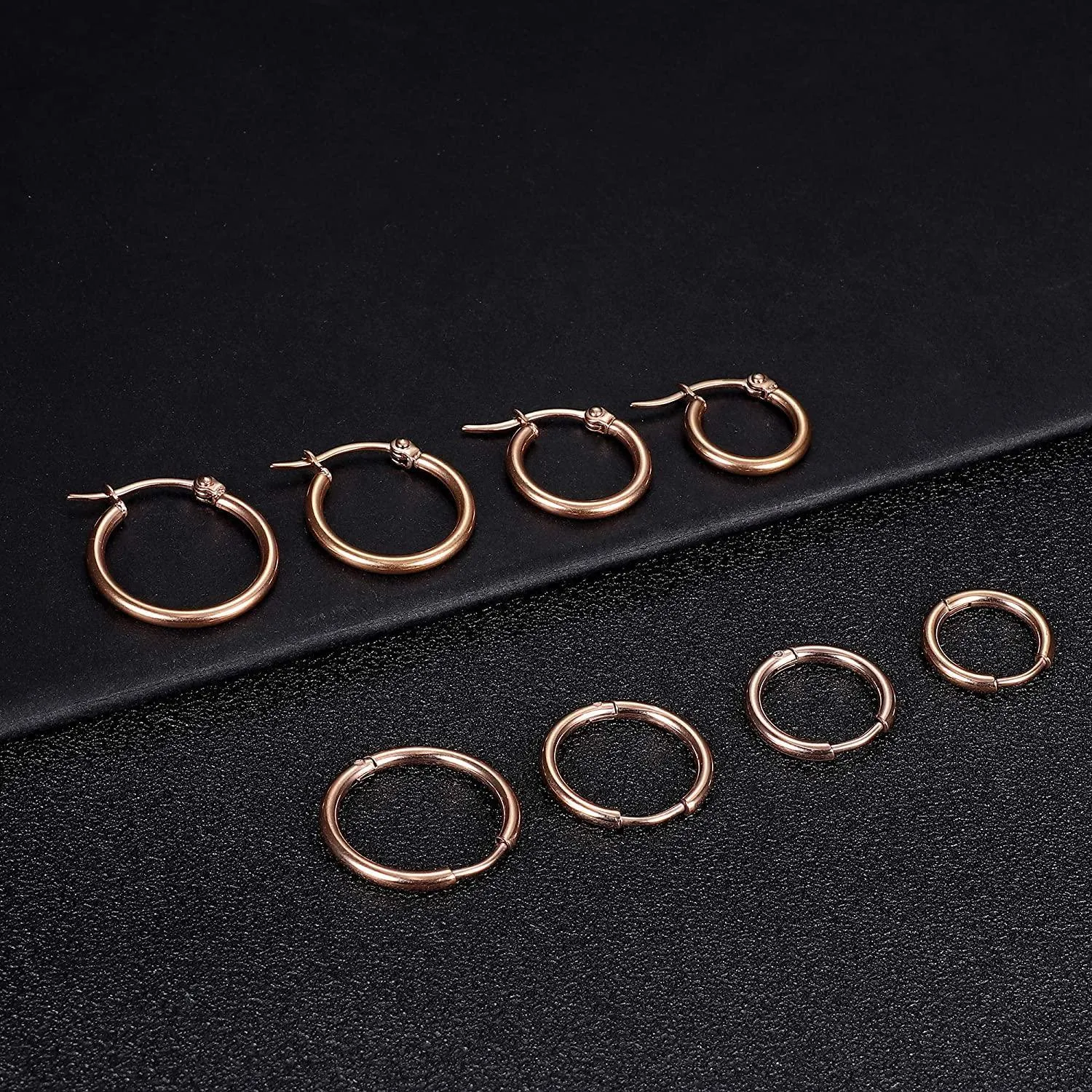 Stainless Hoop Earrings for Women Men Small Cute Huggie Hoop Earrings Set Gold Plated Silver Tone Hoop Rounded Earrings