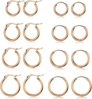 Stainless Hoop Earrings for Women Men Small Cute Huggie Hoop Earrings Set Gold Plated Silver Tone Hoop Rounded Earrings