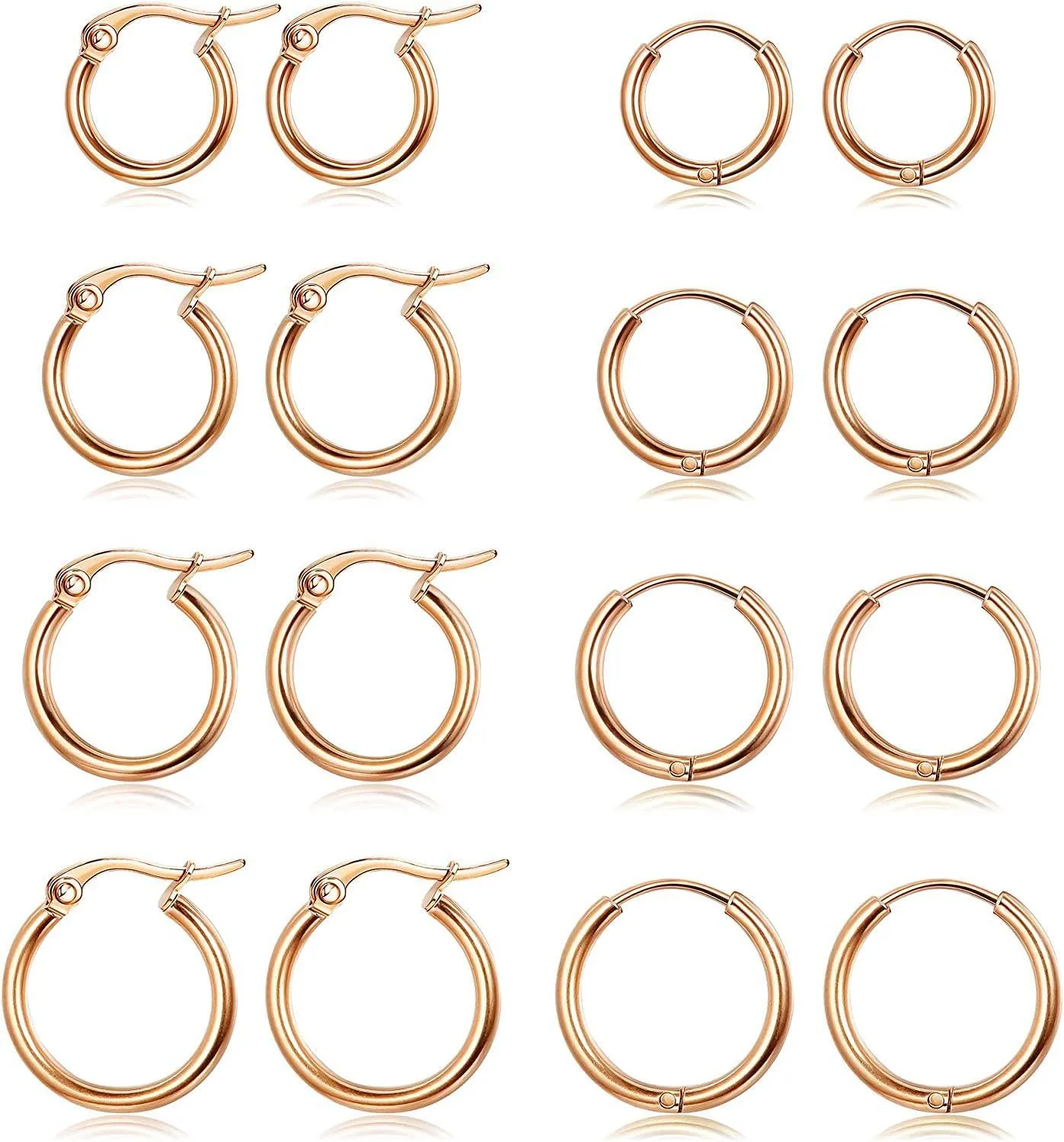 Stainless Hoop Earrings for Women Men Small Cute Huggie Hoop Earrings Set Gold Plated Silver Tone Hoop Rounded Earrings