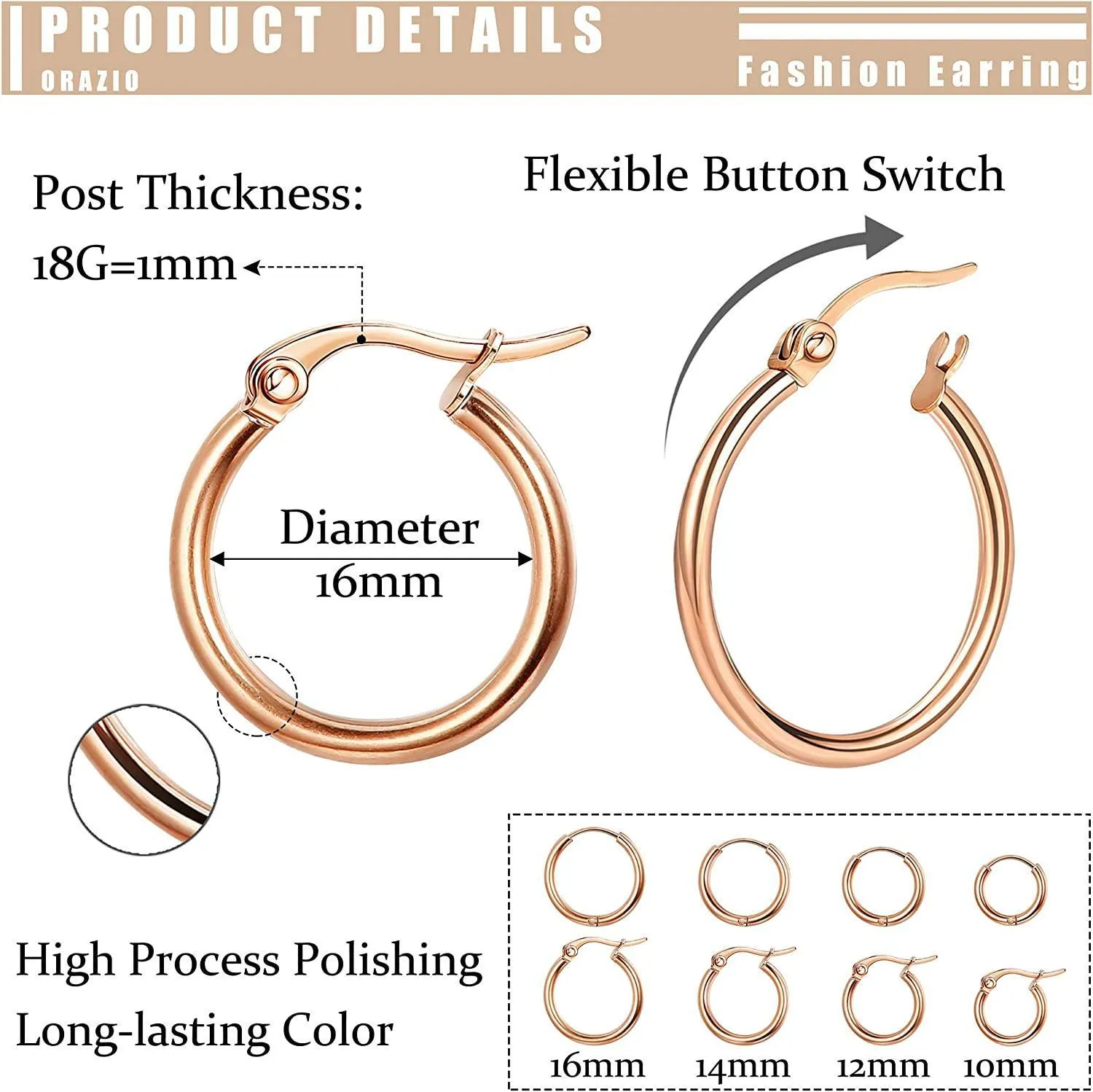 Stainless Hoop Earrings for Women Men Small Cute Huggie Hoop Earrings Set Gold Plated Silver Tone Hoop Rounded Earrings